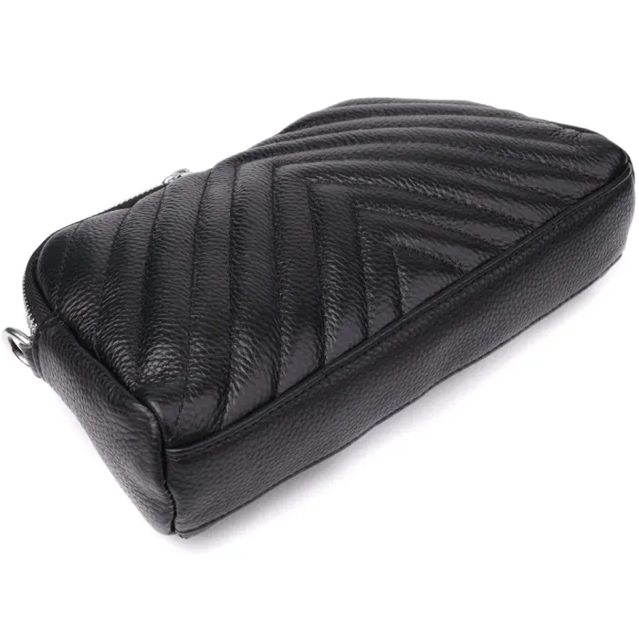 Стильна сумка прошита трикутниками із натуральної шкіри Vintage 22909 Чорний