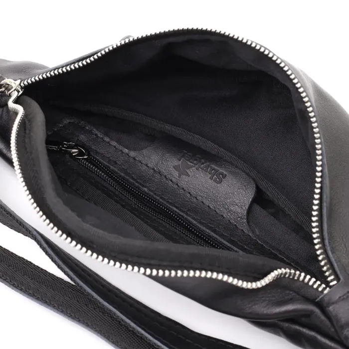 Зручна чоловіча бананка відмінної якості з гладкої натуральної шкіри Shvigel 23143 Чорний