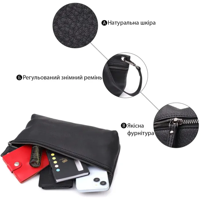 Модна жіноча сумка на плече з натуральної шкіри Vintage 23004 Чорний