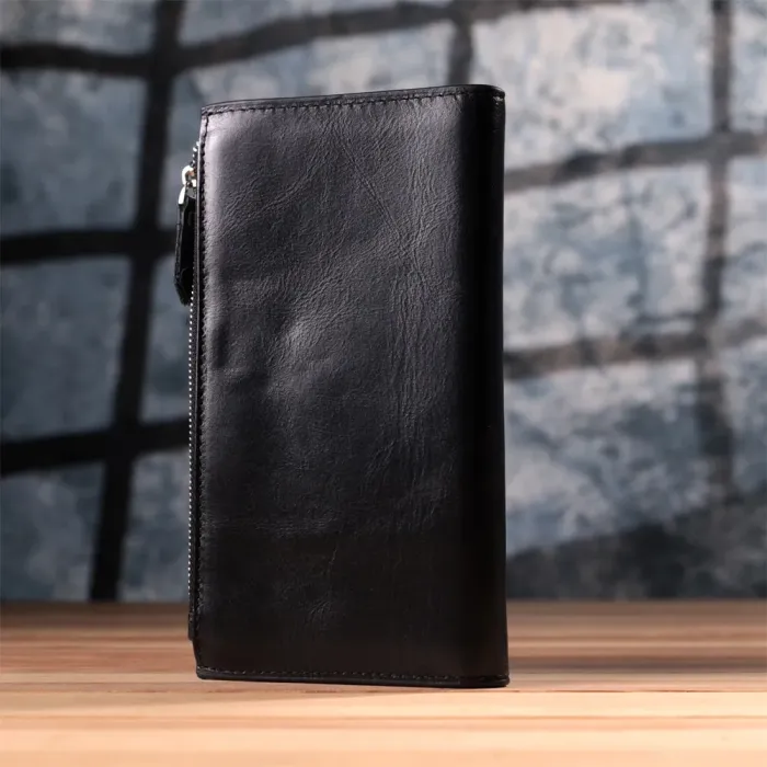 Вертикальний стильний гаманець із гладкої натуральної шкіри Vintage 22885 Чорний