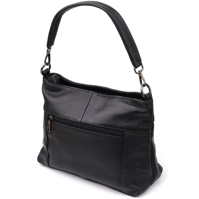 Невелика жіноча сумка з двома ремінцями з натуральної шкіри Vintage 23014 Чорний