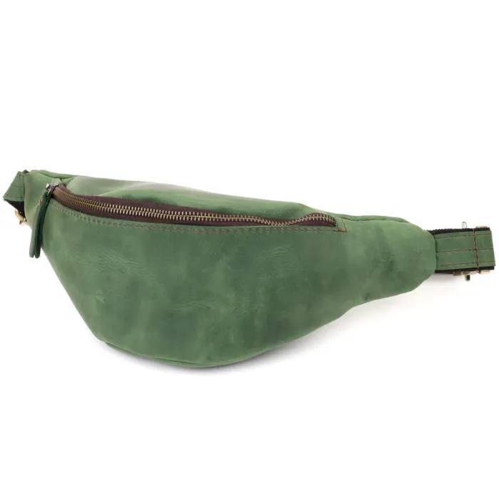 Стильна чоловіча бананка відмінної якості з натуральної шкіри вінтажної шкіри Shvigel 23142 Зелений