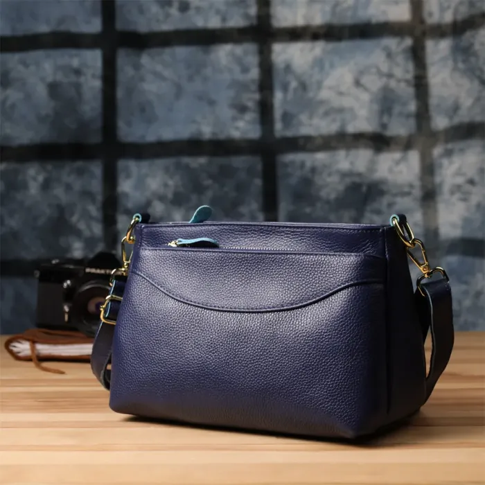 Елегантна жіноча шкіряна сумка з жорстким дном Vintage 22986 Синій
