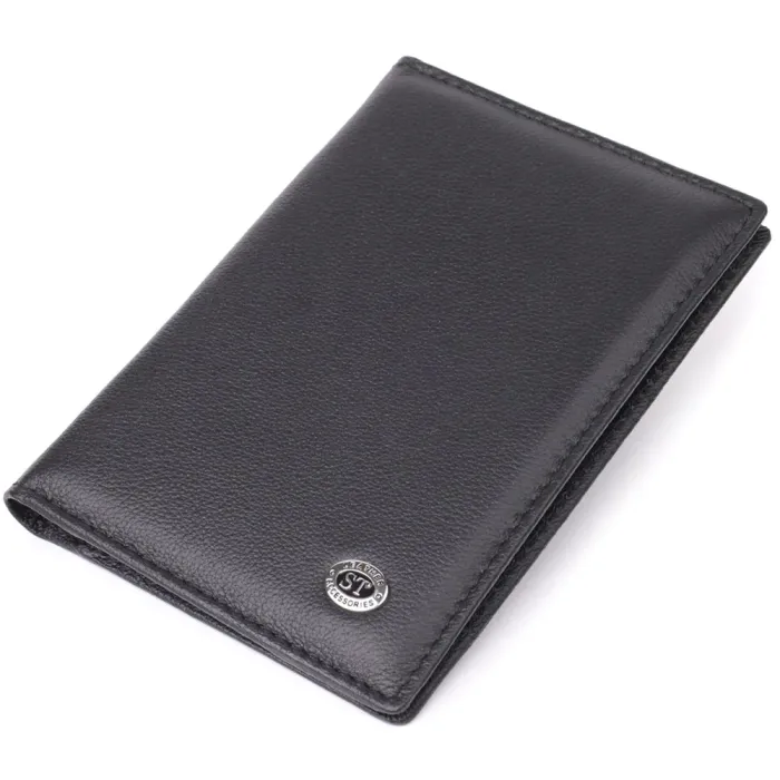 Стильна обкладинка на паспорт універсального формату із натуральної шкіри ST Leather 23078 Чорний