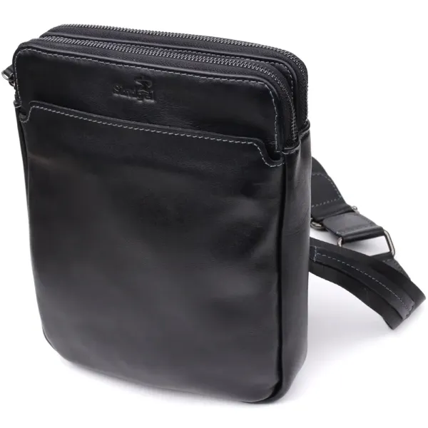 Красива чоловіча сумка через плече з гладкої натуральної шкіри Shvigel 20871_1 Чорний