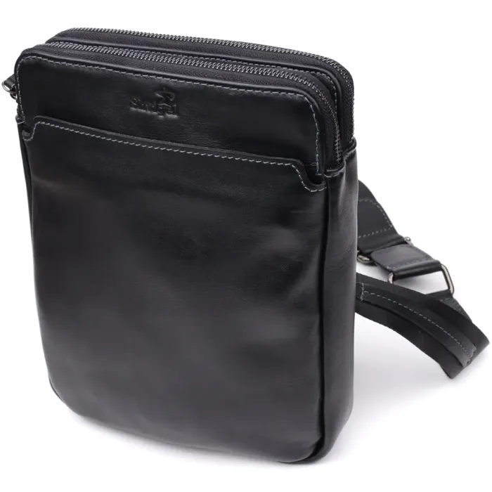 Красива чоловіча сумка через плече з гладкої натуральної шкіри Shvigel 20871_1 Чорний