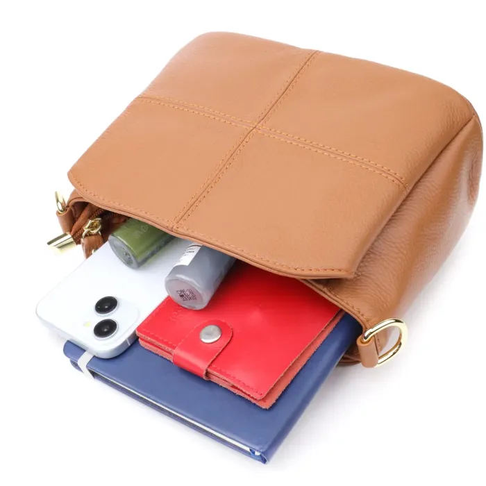 Практична жіноча сумка на три відділення з натуральної шкіри 15123 Vintage Рудий