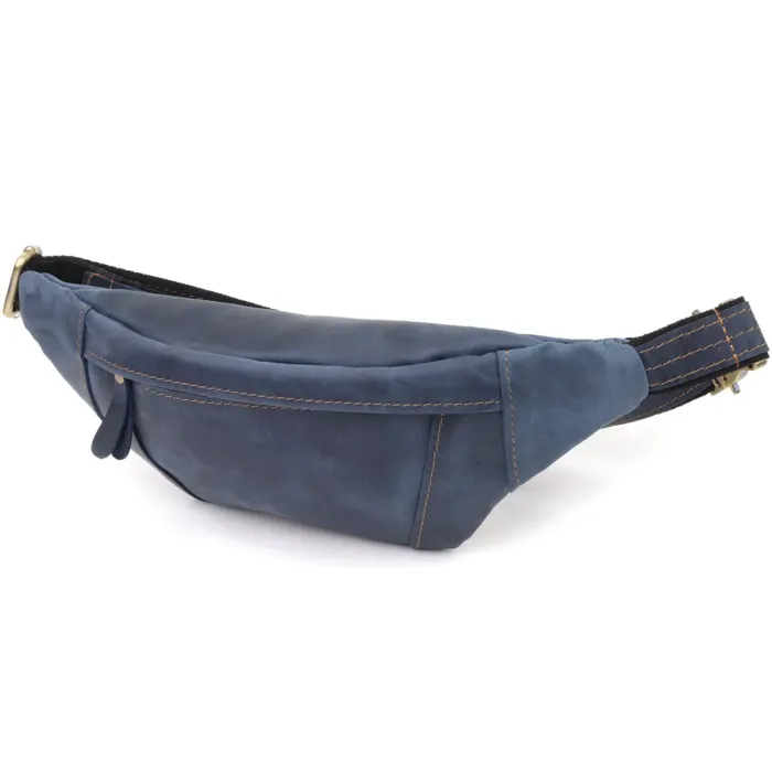 Красива сумка-бананка для чоловіків з натуральної vintage шкіри Shvigel 23123 Синій