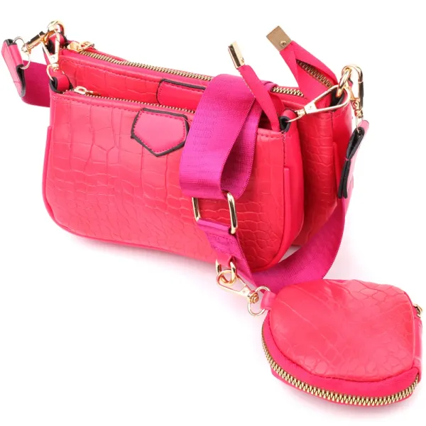 Жіночий зручний подвійний клатч із екошкіри Vintage 15136 Рожевий