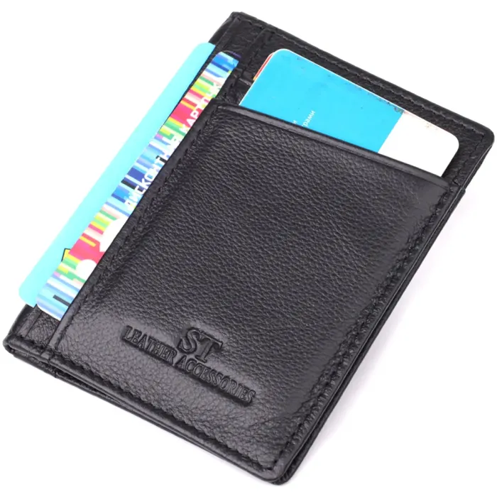 Чоловічий гаманець для карток із натуральної шкіри ST Leather 23091 Чорний