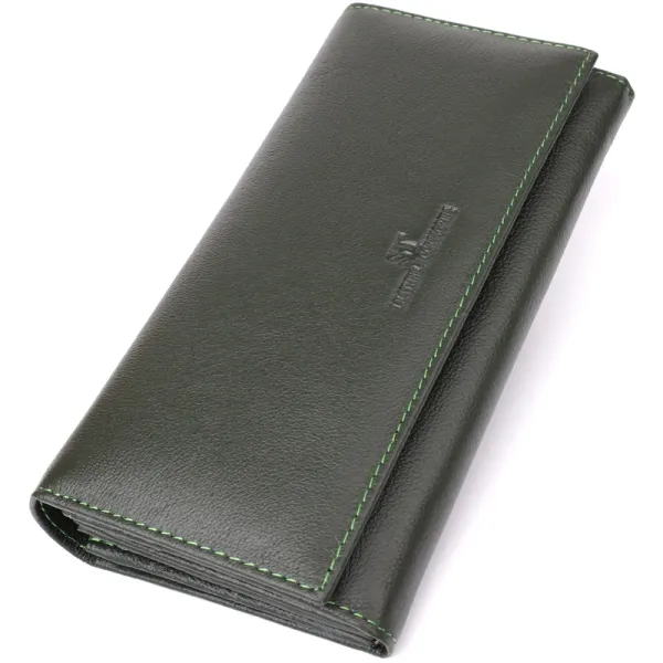 Горизонтальний гаманець у два складення з натуральної шкіри ST Leather 23067 Зелений