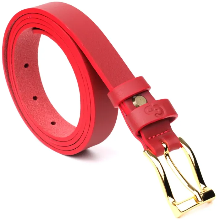 Яскравий тонкий шкіряний ремінь для жінок GRANDE PELLE 22951 Червоний