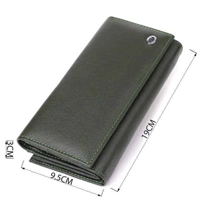 Місткий жіночий гаманець на магнітах із натуральної шкіри ST Leather 23115 Зелений