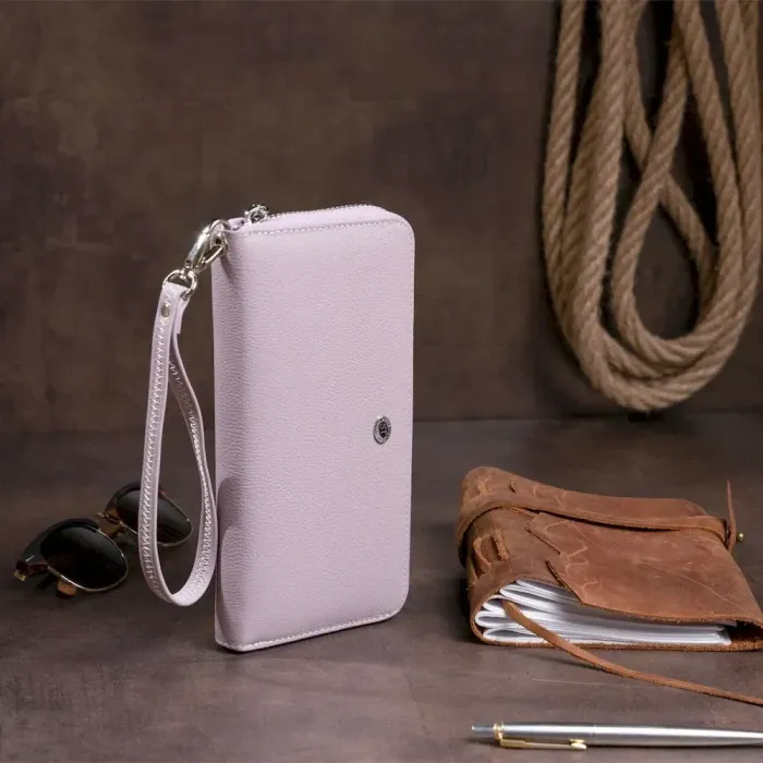 Місткий клатч шкіряний жіночий ST Leather 19278 Ліловий