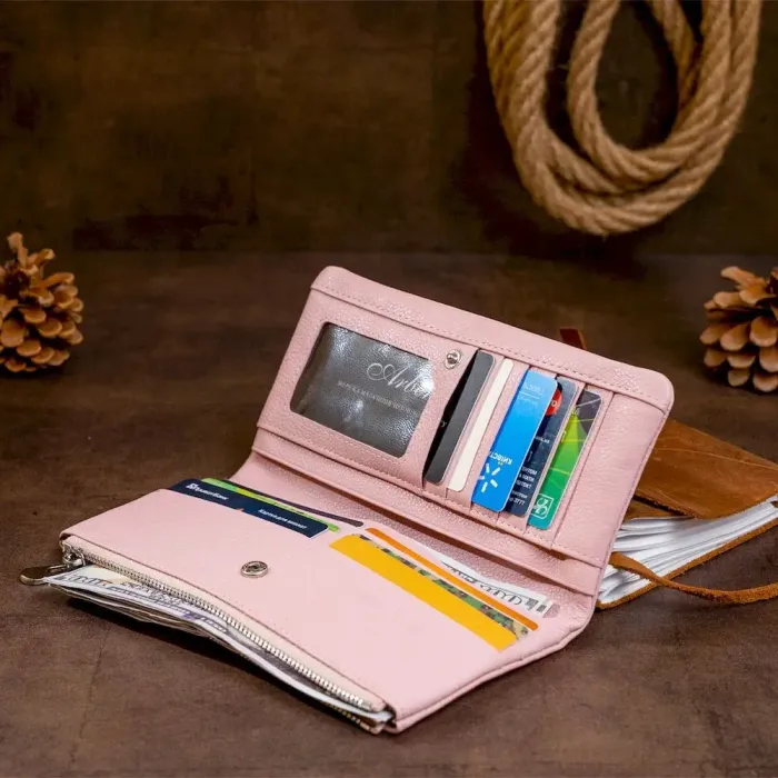 Вертикальний гаманець на кнопці жіночий ST Leather 19201 Рожевий