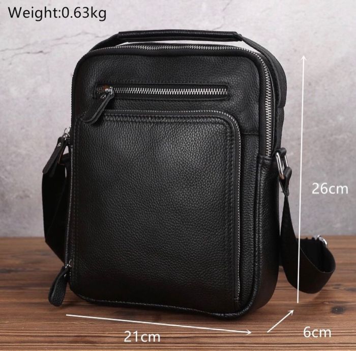 Шкіряна чоловіча сумка-барсетка через плече 22х26х7 / месенджер для телефону та документів, чорний