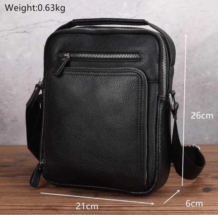 Шкіряна чоловіча сумка-барсетка через плече 22х26х7 / месенджер для телефону та документів, чорний