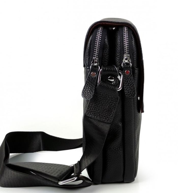 Чоловіча сумка шкіряна планшет 21х24х6, барсетка на одне плече Tiding Bag M1254A чорна