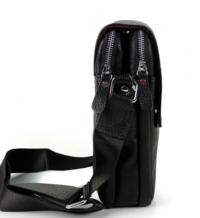 Чоловіча сумка шкіряна планшет 21х24х6, барсетка на одне плече Tiding Bag M1254A чорна