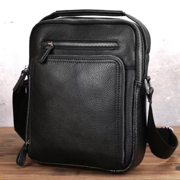 Шкіряна чоловіча сумка-барсетка 21х26х6, месенджер через плече з ручкою Tiding Bag M32432 чорний