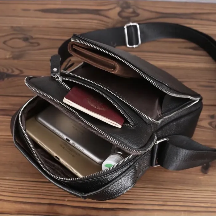Чоловіча сумка-барсетка через плече з ручкою 21х26х6 сумка месенджер шкіряна Tiding Bag M616932 чорна