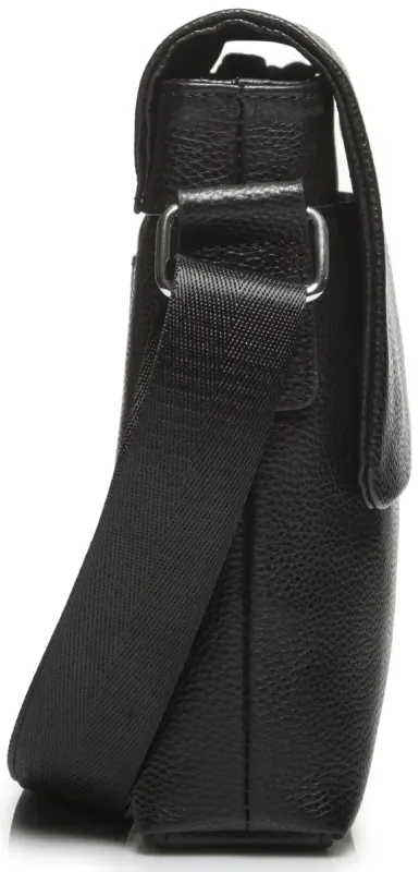 Шкіряна сумка чоловіча через плече 21х23х5.5, м'яка барсетка для гаджетів Tiding Bag 12977 чорна