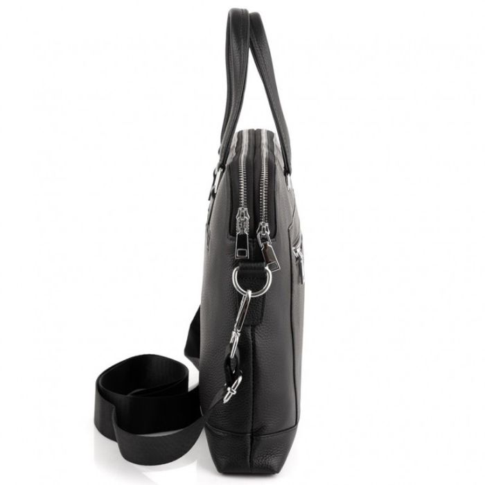 Шкіряна чоловіча сумка для документів та ноутбука 37х28.5х7, офісний діловий портфель Tiding Bag NV23712 чорний