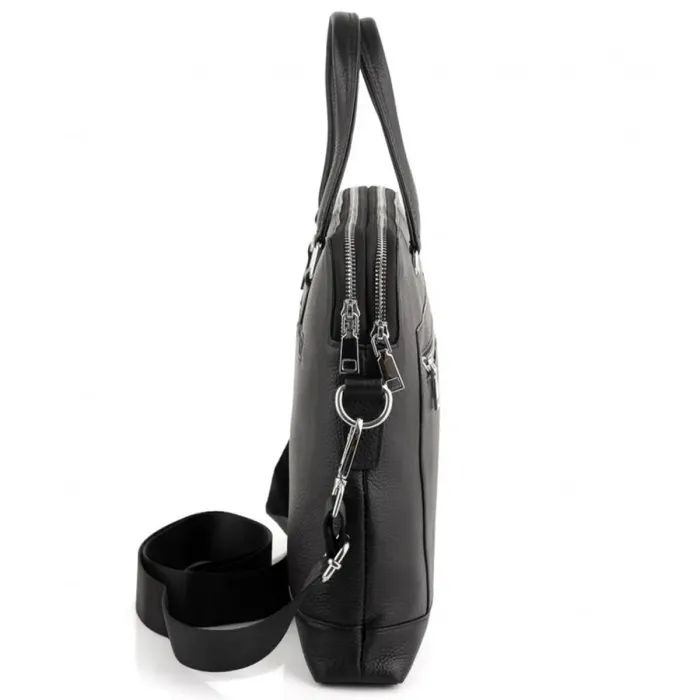 Шкіряна чоловіча сумка для документів та ноутбука 37х28.5х7, офісний діловий портфель Tiding Bag NV23712 чорний