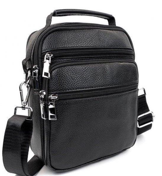 Чоловіча сумка-барсетка шкіряна 22х24х8 / месенджер на одне плече для міста та подорожей, чорний