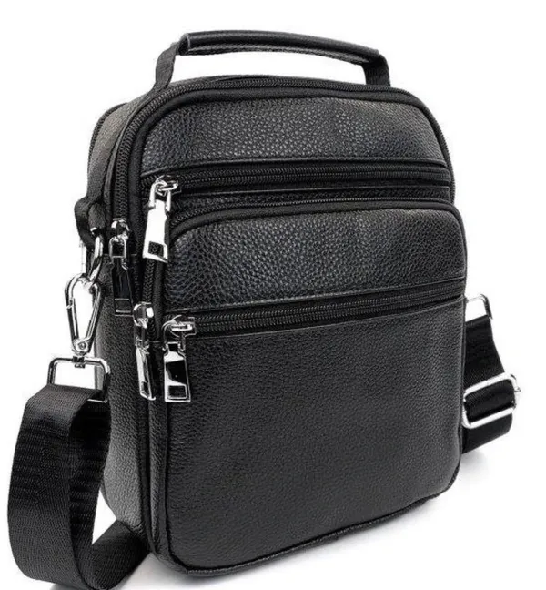 Чоловіча сумка-барсетка шкіряна 22х24х8 / месенджер на одне плече для міста та подорожей, чорний