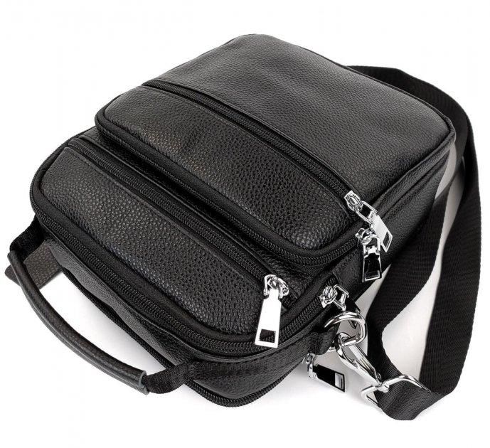 Чоловіча сумка-барсетка шкіряна 22х24х8 / месенджер на одне плече для міста та подорожей, чорний