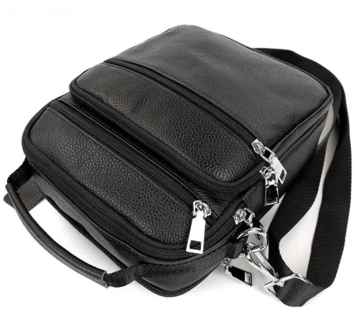 Чоловіча сумка-барсетка шкіряна 22х24х8 / месенджер на одне плече для міста та подорожей, чорний