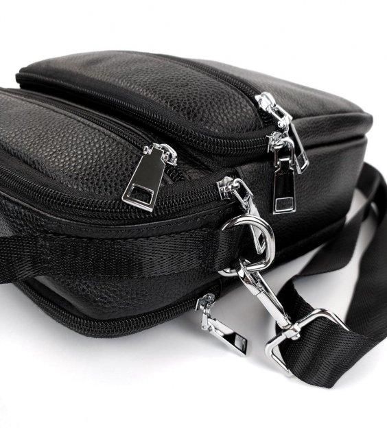 Чоловіча сумка-барсетка шкіряна 22х24х8 / месенджер на одне плече для міста та подорожей, чорний
