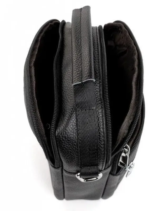 Чоловіча сумка-барсетка шкіряна 22х24х8 / месенджер на одне плече для міста та подорожей, чорний