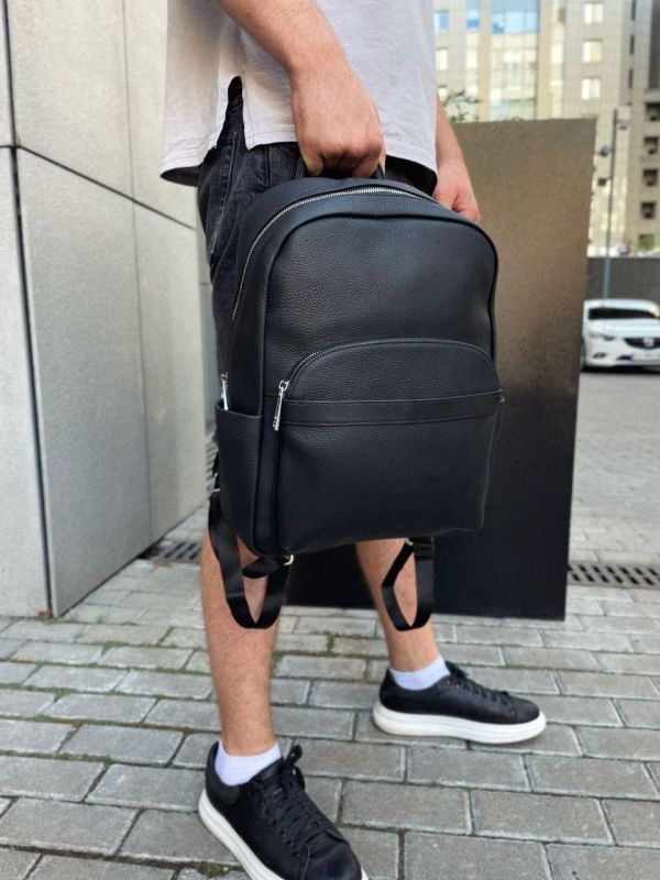 Чоловічий міський шкіряний рюкзак 28х39х15, сумка наплічна для роботи та подорожей Tiding Bag 60320 чорна