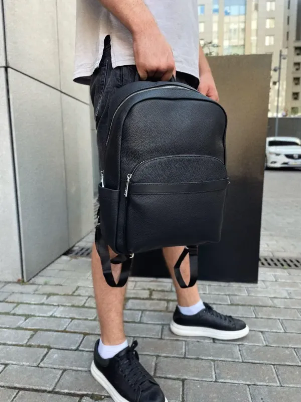 Чоловічий міський шкіряний рюкзак 28х39х15, сумка наплічна для роботи та подорожей Tiding Bag 60320 чорна