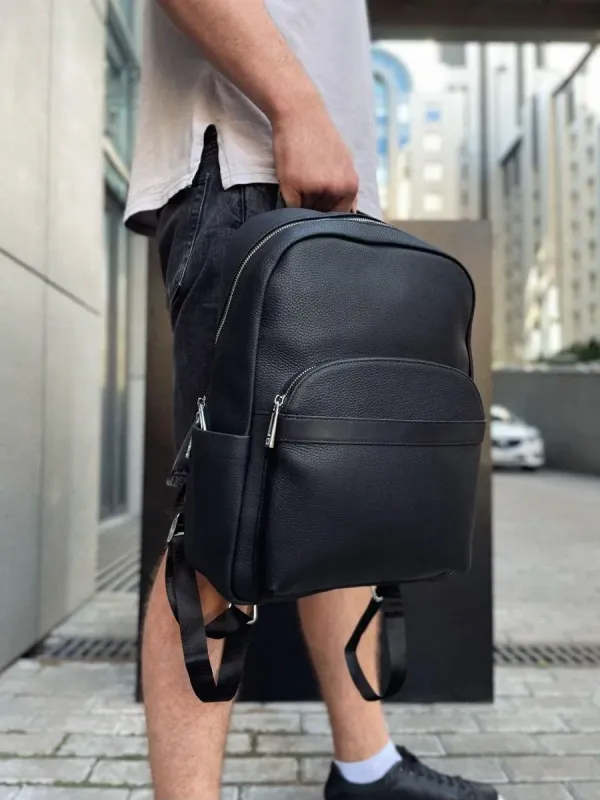 Чоловічий міський шкіряний рюкзак 28х39х15, сумка наплічна для роботи та подорожей Tiding Bag 60320 чорна