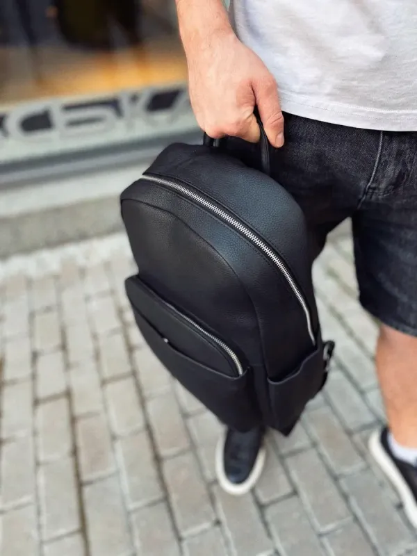 Чоловічий міський шкіряний рюкзак 28х39х15, сумка наплічна для роботи та подорожей Tiding Bag 60320 чорна