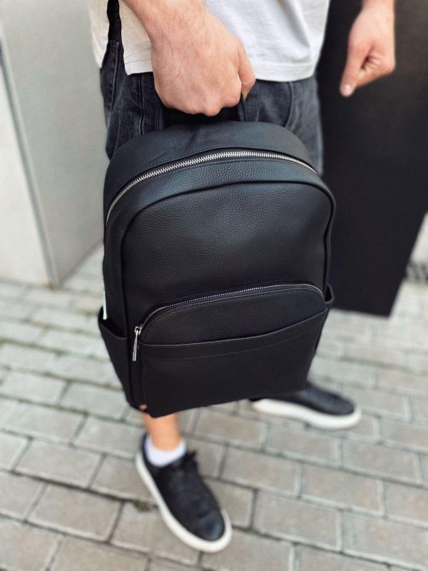 Чоловічий міський шкіряний рюкзак 28х39х15, сумка наплічна для роботи та подорожей Tiding Bag 60320 чорна