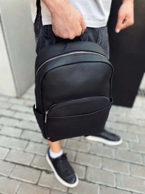 Чоловічий міський шкіряний рюкзак 28х39х15, сумка наплічна для роботи та подорожей Tiding Bag 60320 чорна