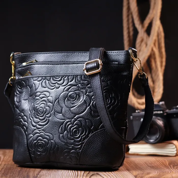 Красива жіноча сумка на плече Vintage 15002 шкіряна Чорний