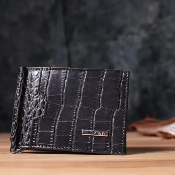 Практичний чоловічий гаманець-затиск із натуральної шкіри KARYA 22851 Сірий