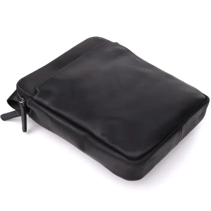 Практична чоловіча сумка через плече з вінтажної натуральної шкіри Shvigel 20870_1 Чорний