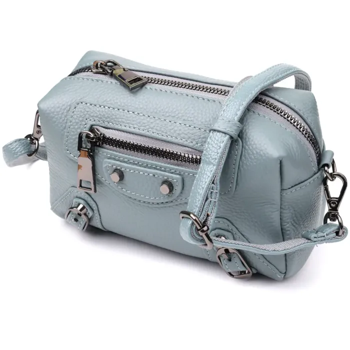 Елегантна жіноча сумка з натуральної шкіри із сучасним декором Vintage 22925 Блакитний