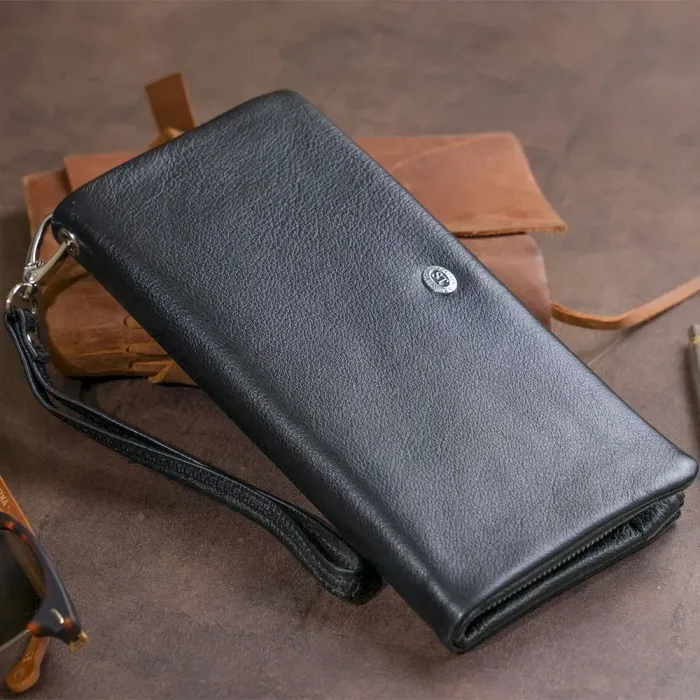 Гаманець-клатч зі шкіри з кишенею для мобільного ST Leather 19310 Чорний