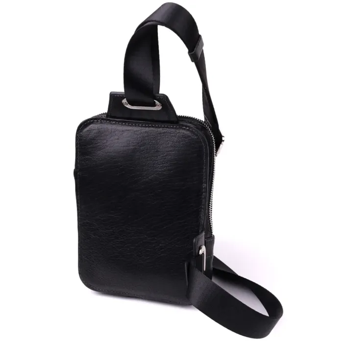 Чоловіча прямокутна сумка бананка із зернистої натуральної шкіри GRANDE PELLE 22879 Чорний