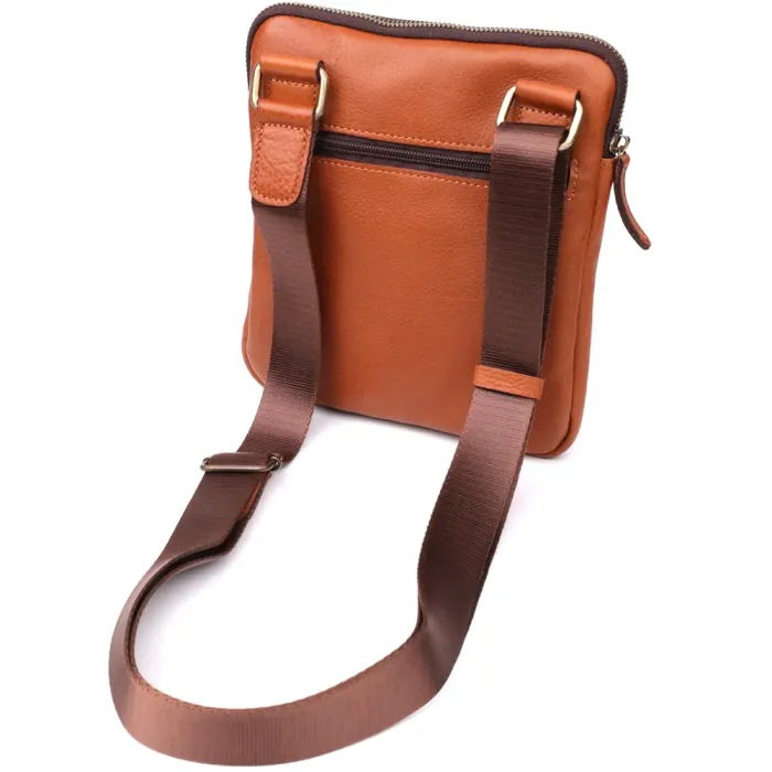 Чоловіча шкіряна сумка через плече із міцної зернистої шкіри Shvigel 23151 Рудий