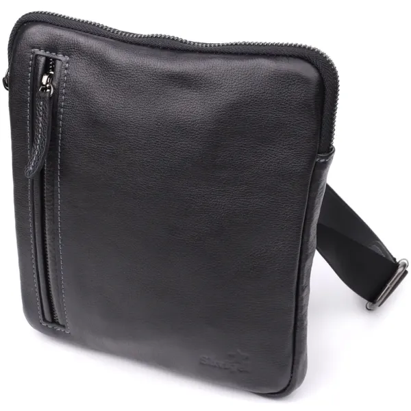 Сумка на плече для чоловіків із міцної зернистої шкіри Shvigel 23152 Чорний