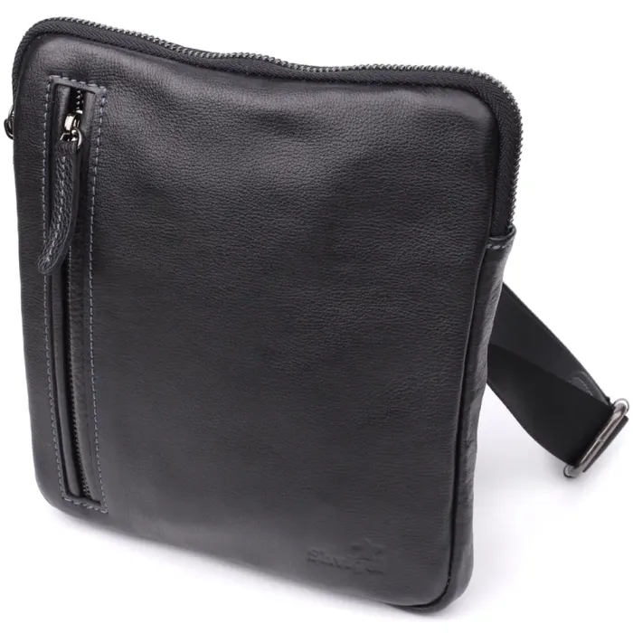 Сумка на плече для чоловіків із міцної зернистої шкіри Shvigel 23152 Чорний