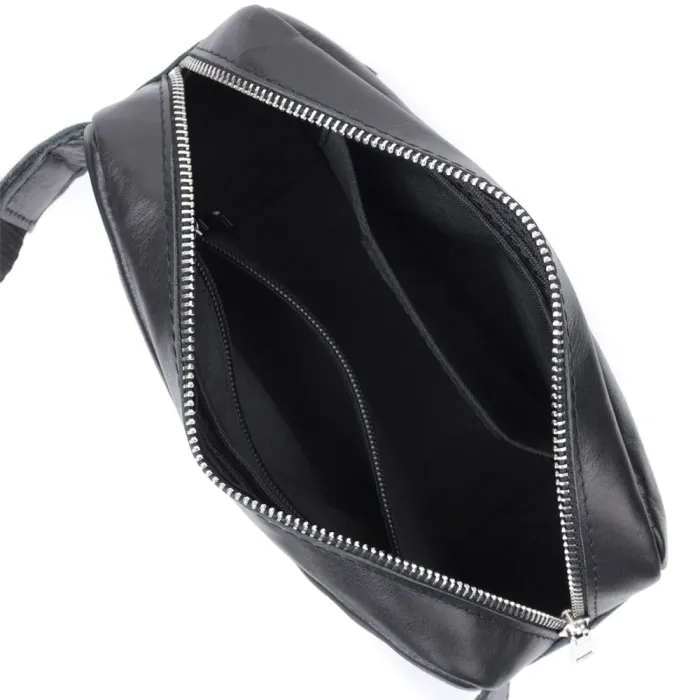 Прямокутна сумка-бананка для чоловіків із натуральної глянсової шкіри Shvigel 22825 Чорна